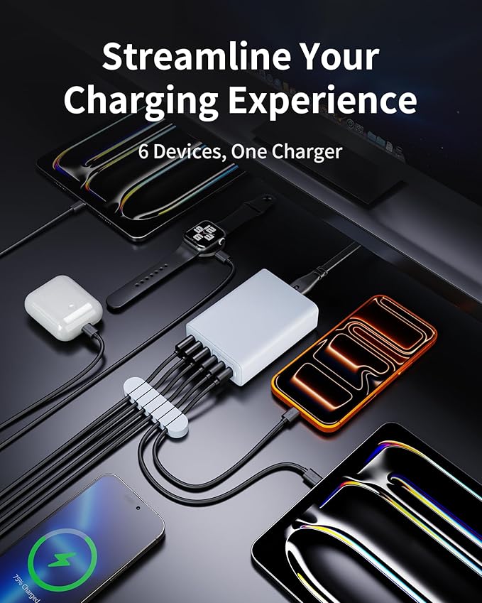USB C Fast Charger, 105W GaN 6-Port Desktop USB Charging Station Hub, USB C - Image 2