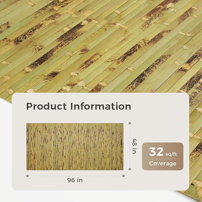 OUZUGIE 1 Pack 96x48 Inch Natural Bamboo Wall Panel – Green Burned Pole Wrap - Image 2