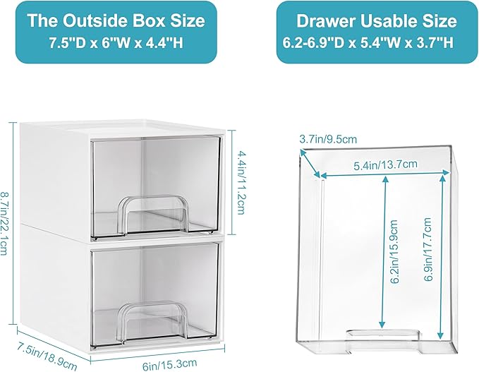 Vtopmart 4Pack Small Stackable Storage Drawers, Bathroom Makeup Organizer - Image 2