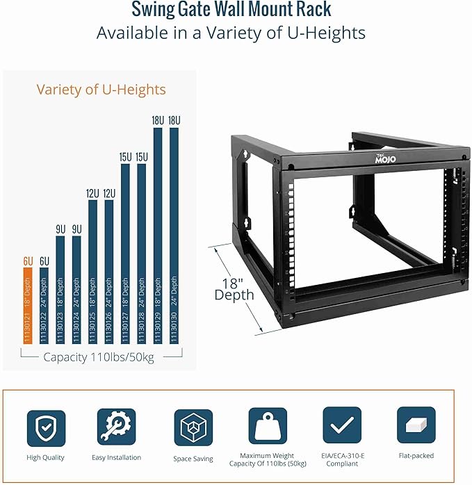 Tecmojo 6U Wall Mount Server Rack, Open Frame Network Rack - Image 5