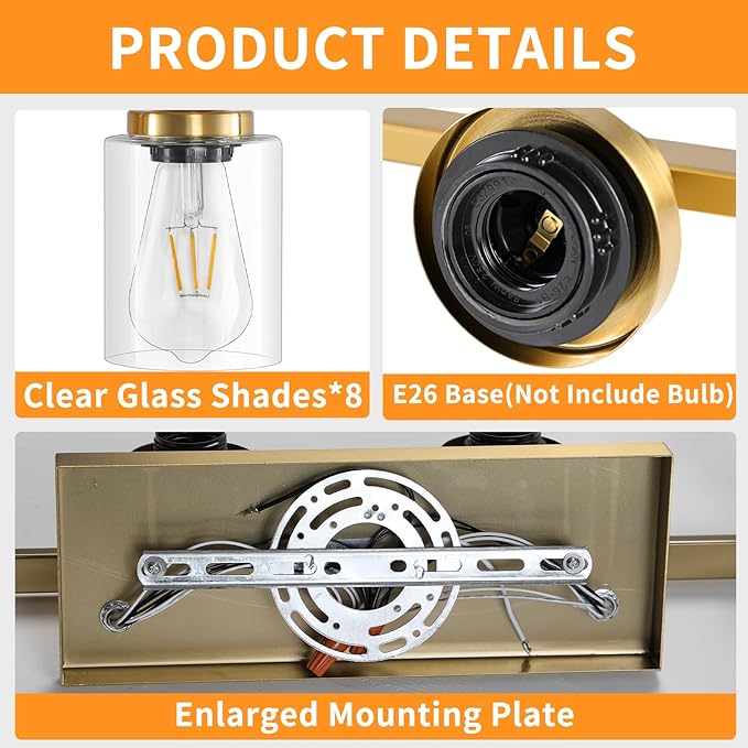 DIKAIDA 8 Light Gold Vanity Lights Over Mirror, 52inch Gold Bathroom Light - Image 4