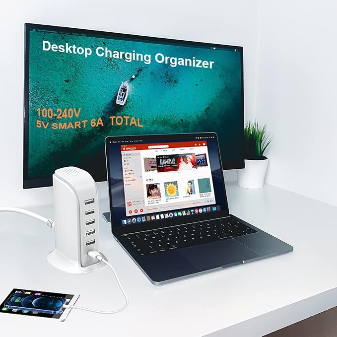 Charging Station for Multiple Devices 40W Upoy, Wall Charger Block 5 USB Ports - Image 5