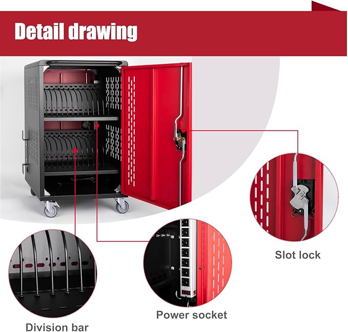 VOOTOLOVER 32 Bay Mobile School Charging Cart Station, - Image 7