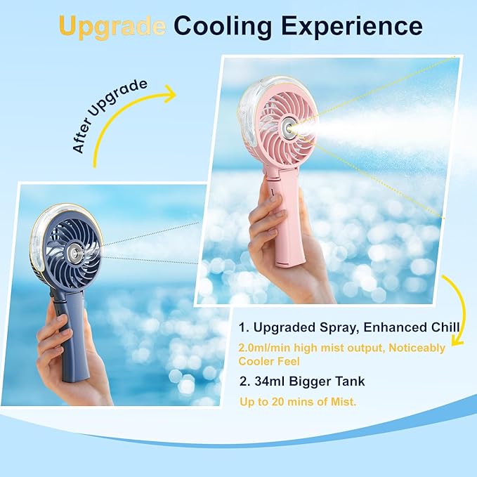 HandFan Upgraded Portable Handheld Misting Fan, Rechargeable Personal Mister Fan - Image 2