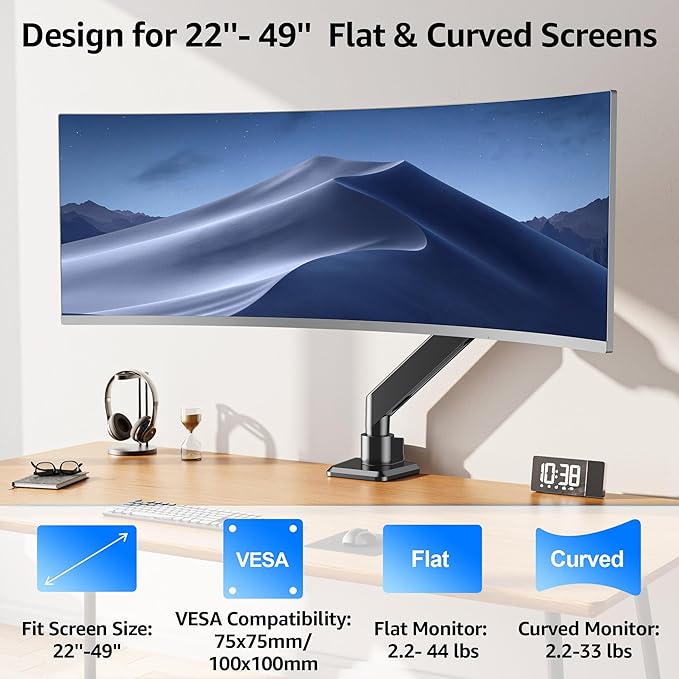 MOUNTUP Heavy Duty Monitor Arm for 49 inches, 44 lbs Curved Screens, Ultrawide - Image 2