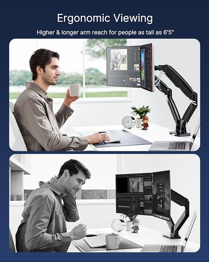 HUANUO Dual Monitor Stand for 13 to 35 inch, Premium Dual Monitor Mount - Image 4