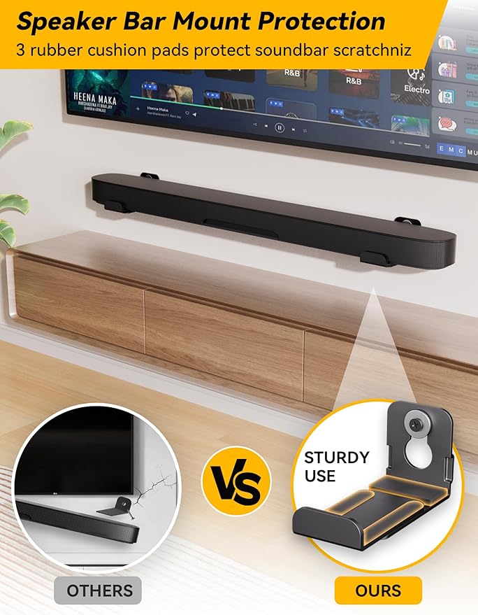 MUAKIOY Soundbar Mount, Speaker Wall Mount Brackets Under TV, Heavy Duty Sound - Image 7