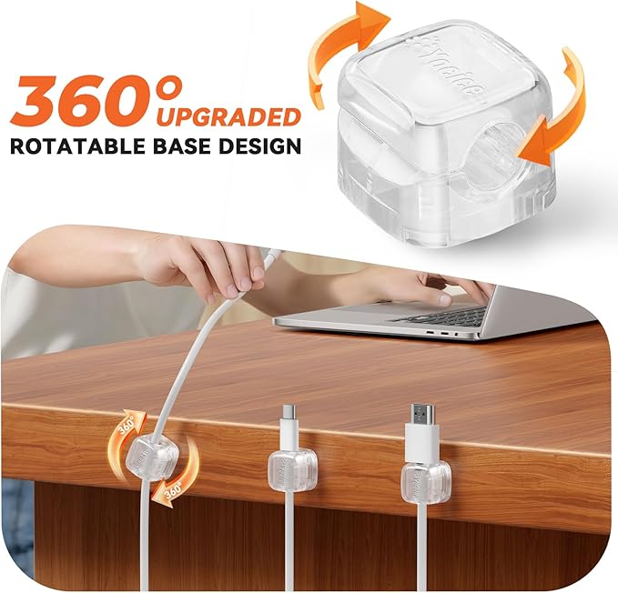 Yocice 12Pack Rotatable Cord Organizer, Spring Cable Clips Desk Cable - Image 2