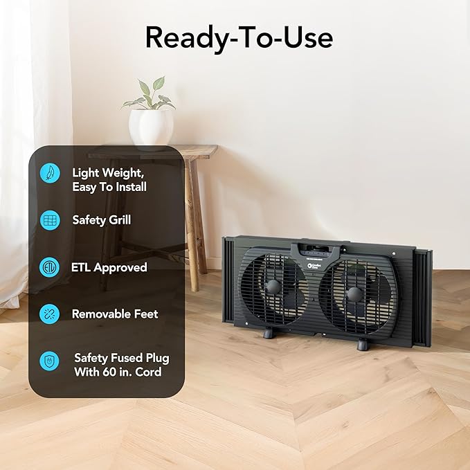 Comfort Zone Window Fan for Bedroom, 9 inch 3 Speed Dual Fans - Image 7