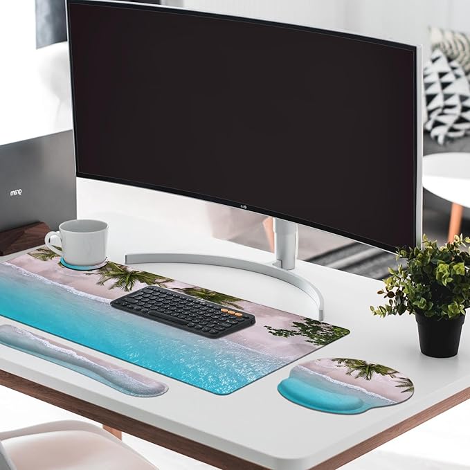 Britimes Blue Turquoise Ocean Keyboard Mouse Pad Set Beach Summer 4in1 Large - Image 3