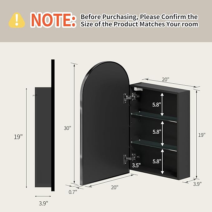 Bathroom Mirror with Storage, Arched Medicine Cabinet with Mirror, Medicine - Image 2
