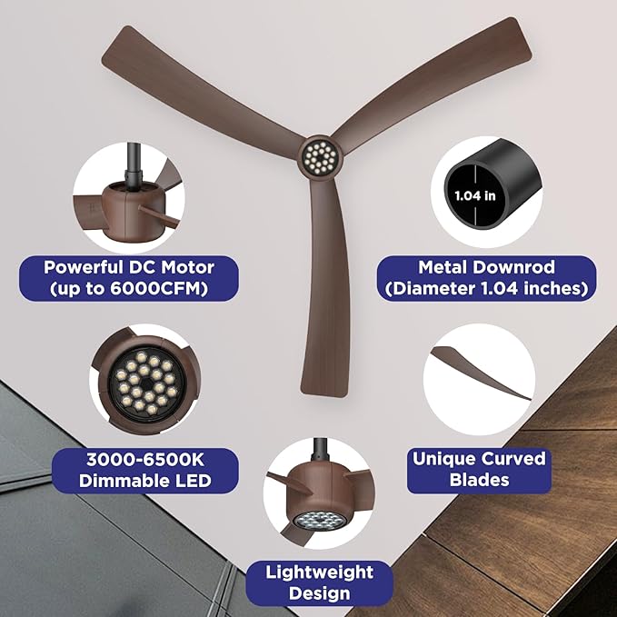 ocioc Ceiling Fans with Lights and Remote, 52 Inch Modern Ceiling Fan with - Image 7