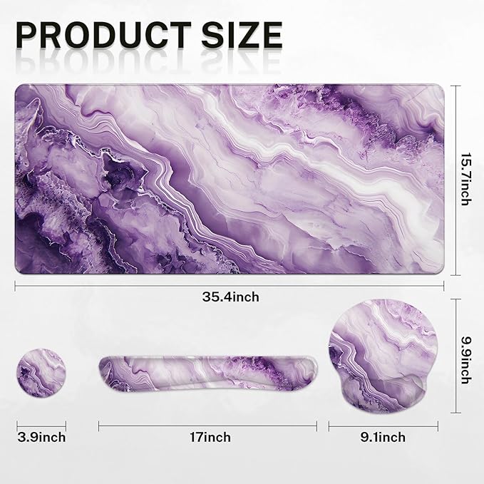 Britimes Purple Pink Marble Gold Keyboard Mouse Pad Set 4in1 Large - Image 2