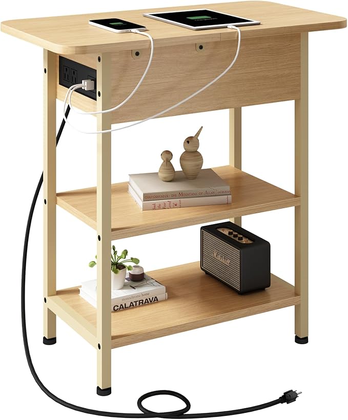 LIDYUK End Table with Charging Station, Flip Top Side Table with USB Ports and by LIDYUK
