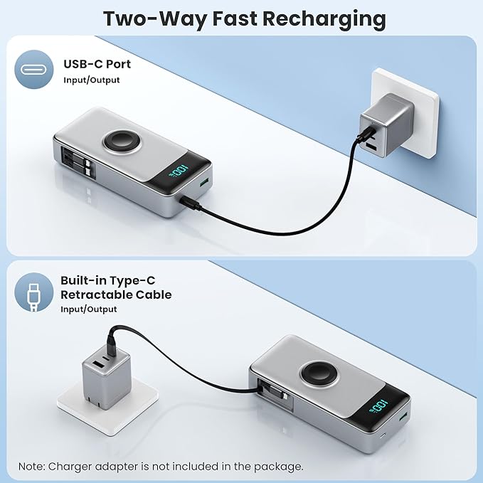 5-in-1 Portable Charger for iPhone, 40800mAh Power Bank Built-in Retractable - Image 6