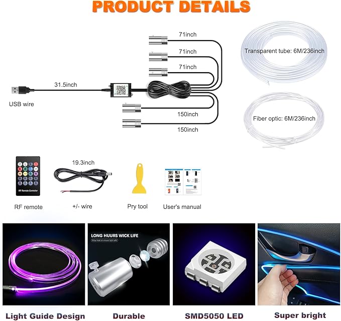 Jushope Interior Car LED Strip Lights - Image 5
