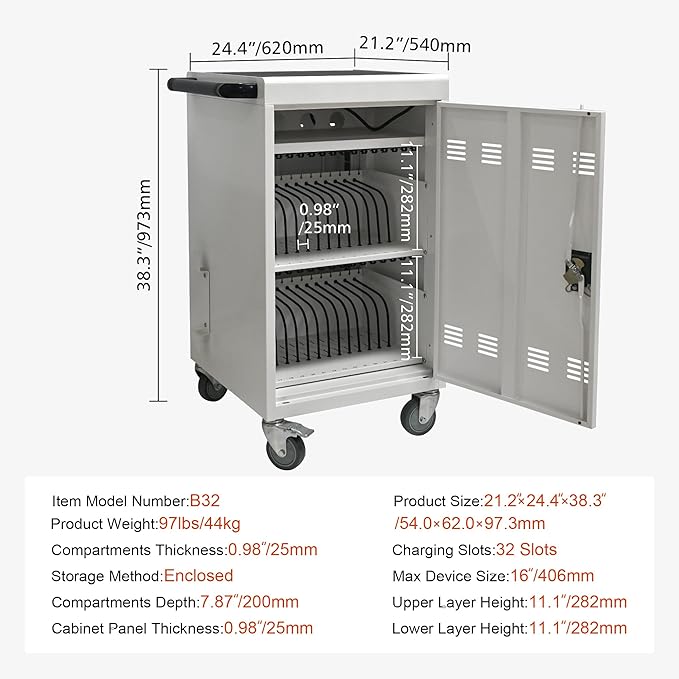 Aokleo Laptop Charging Cart, 32 Devices Tablet Storage Carts - Image 3
