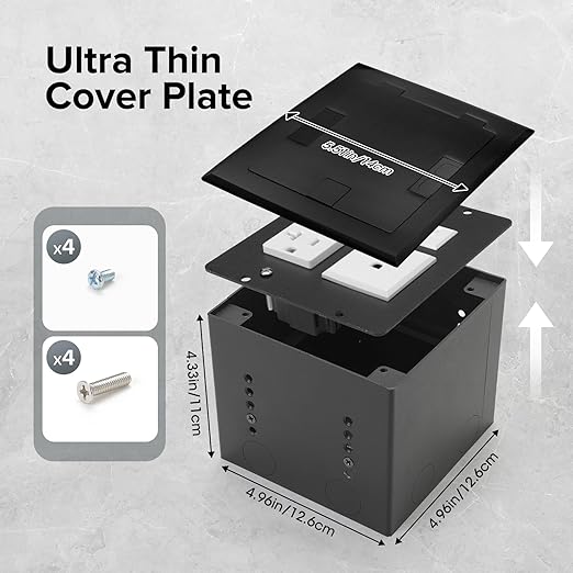 Vagueior Recessed Flat Hidden Floor Electrical Outlet Box Kit, Stainless Steel - Image 3