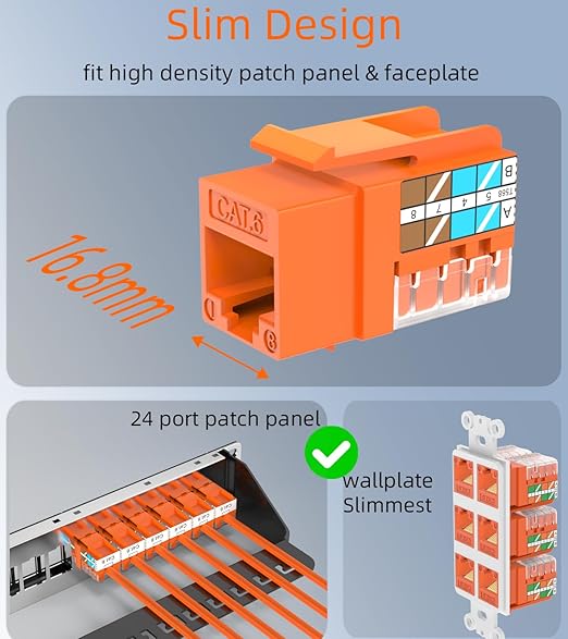 Rapink RJ45 Keystone Jack Cat6 10G Support, Cat6 Keystone Jacks UTP 10 Pack - Image 2