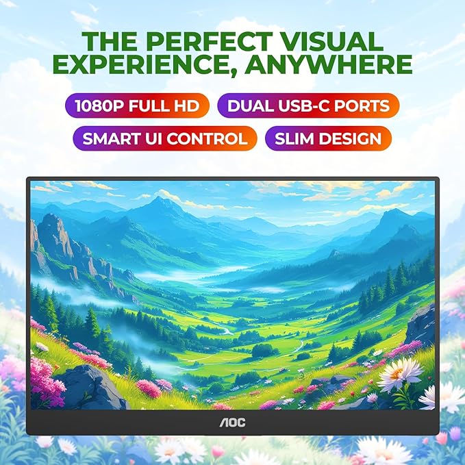 AOC 16T20 Portable Monitor 15.6" FHD 1080p IPS Display, USB-C Portable Laptop - Image 2
