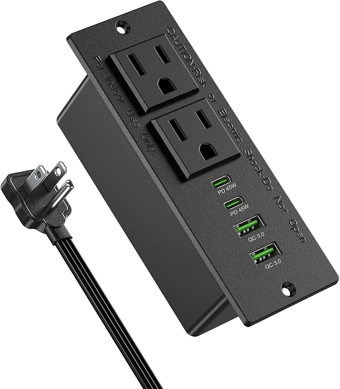 45W USB C Recessed Power Strip, Flush Mount Desk Recessed Outlet, Space-Saver by Jgstkcity