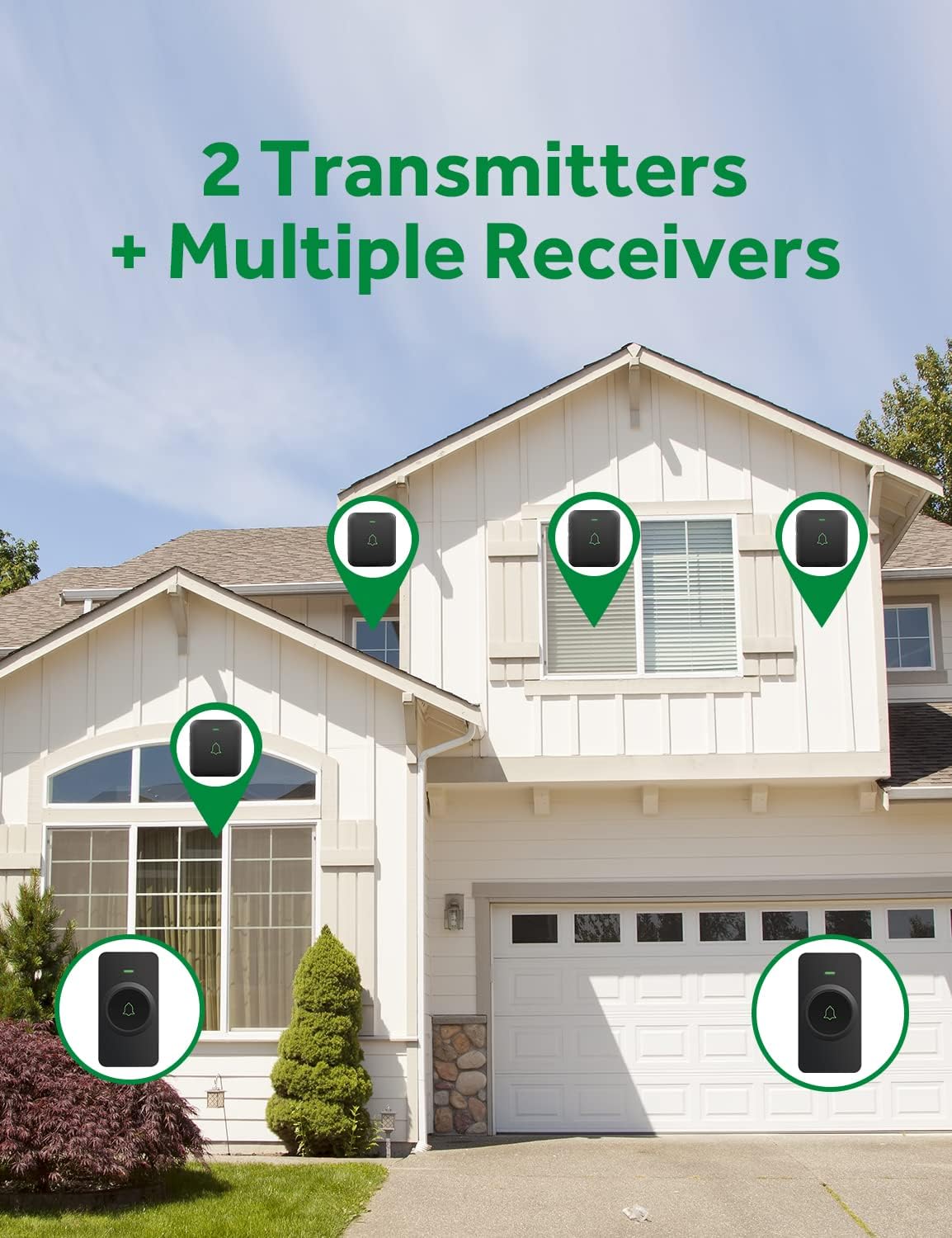 AVANTEK Wireless Doorbell, 1000 ft Range, 2 Buttons + 1 Receiver, Black | 115 dB Volume, LED Flash, Different Chimes per Button, IP55 Waterproof, 3-Year Battery, No Wi-Fi