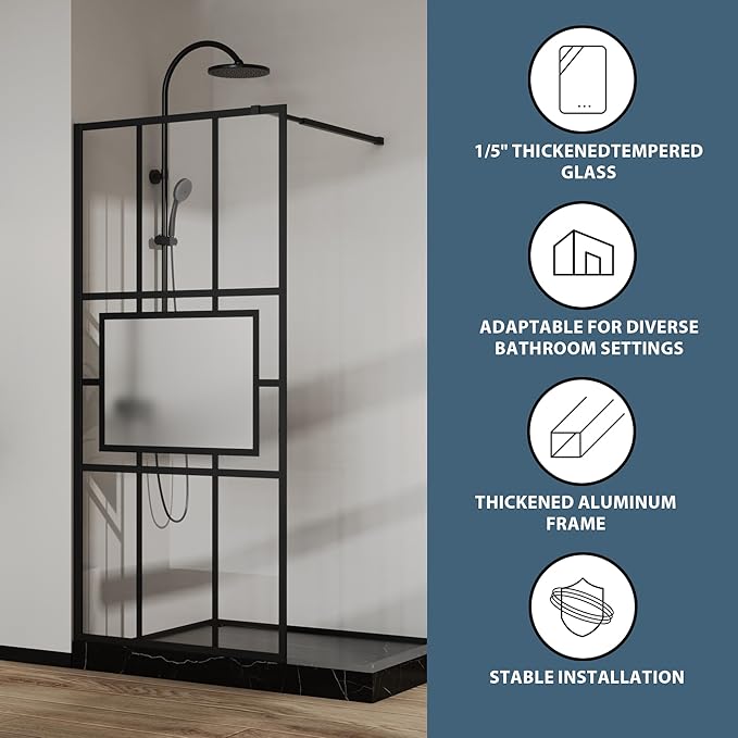 Goodyo 34” X 72” Glass Shower Door Fixed Framed Shower Screen Tempered Glass - Image 3