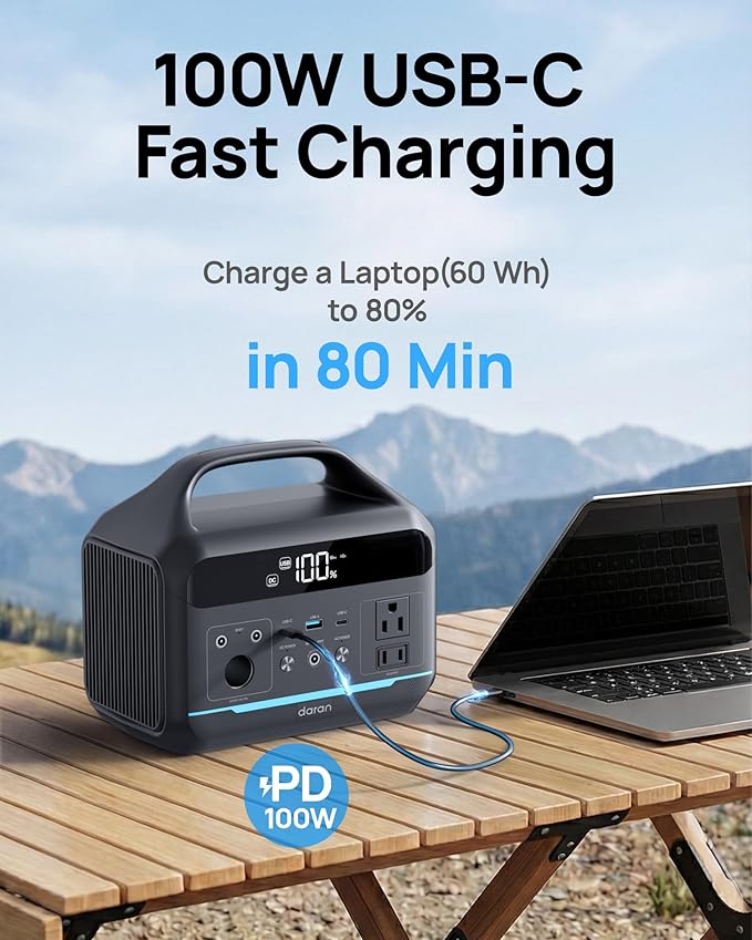 DARAN Portable Power Station 600W - 288Wh Solar Generator LiFePO4 Battery - Image 5
