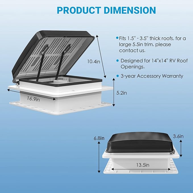 2012 Air Max 14" Vent RV Roof Vent Reversible Exhuast Fan, Ultra Low Sound RV - Image 8
