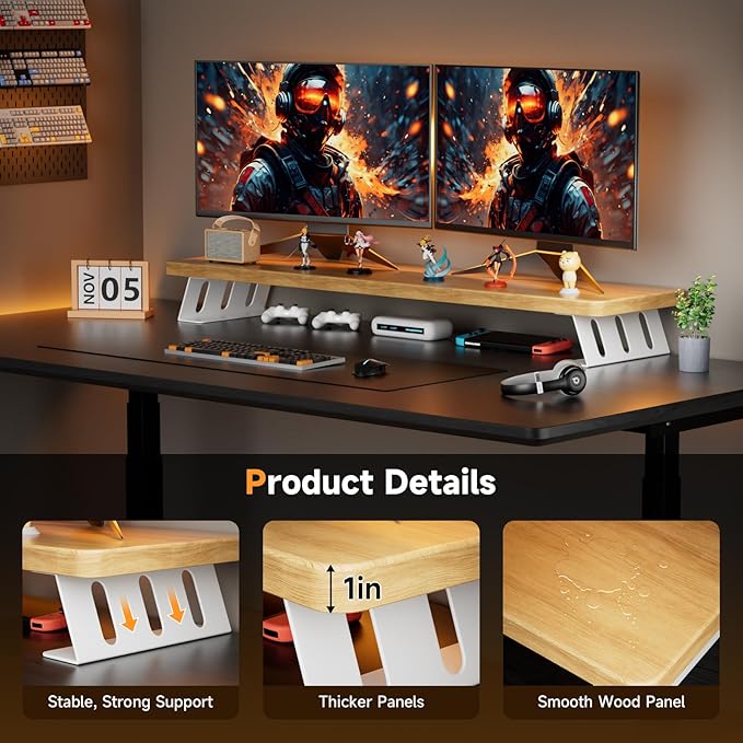 NestNeat Dual Monitor Stand Riser, 39 Inch Large Wood Monitor Stands - Image 2