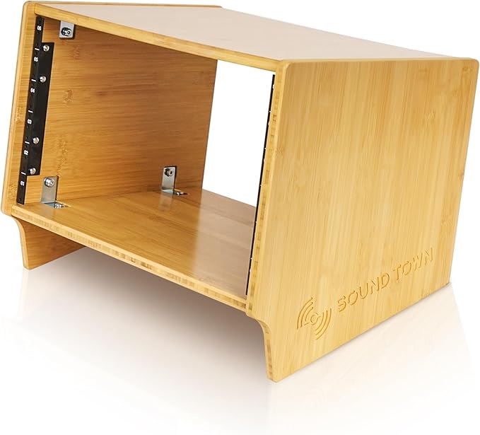 Sound Town DIY 6U Angled Desktop Turret Studio Rack, Solid Carbonized Bamboo - Image 3