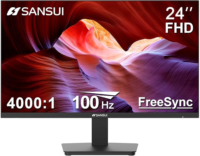 SANSUI Monitor 24 Inch 100Hz PC Monitor, HDMI VGA Ports VESA Mount, FHD by SANSUI