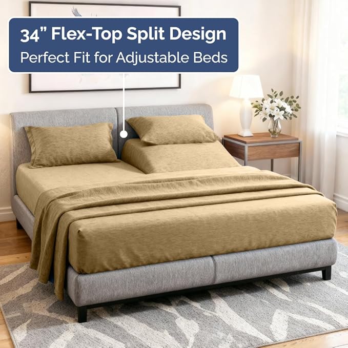 Split Head King Sheet Set – 4 Piece Flex Split Top King Sheets - Image 4