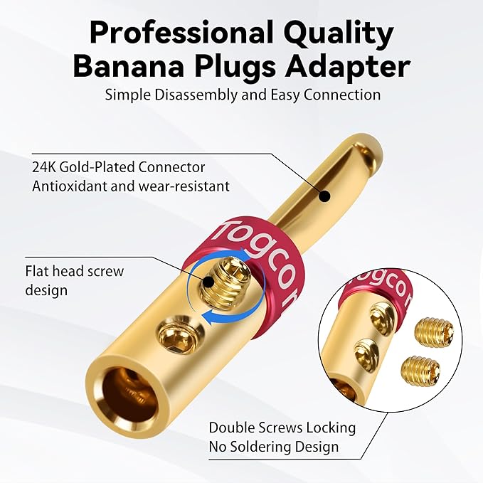 4mm Speaker Banana Plugs, 24K Gold Plated Banana Speaker Wire Banana Plugs - Image 3