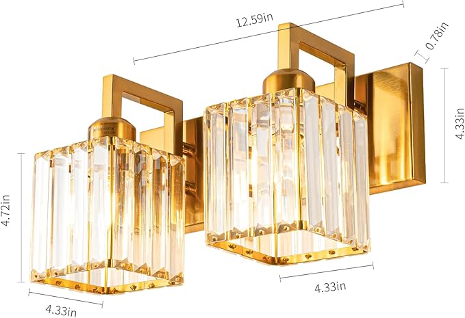 FDPBY Modern Bathroom Vanity Light 2-Lights Gold Crystal Wall Lamp Bathroom - Image 5