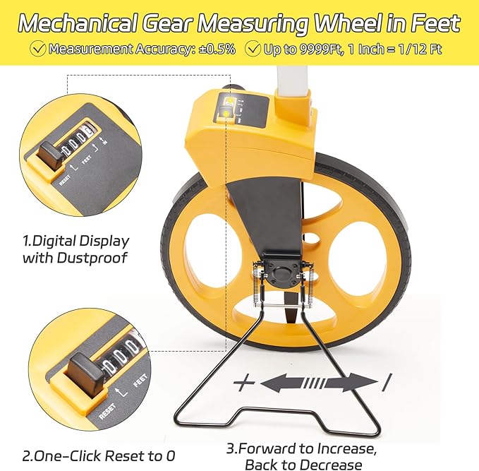 Measuring Wheel With Handle Reset & Brake, Rolling Measuring Wheel in Feet - Image 4