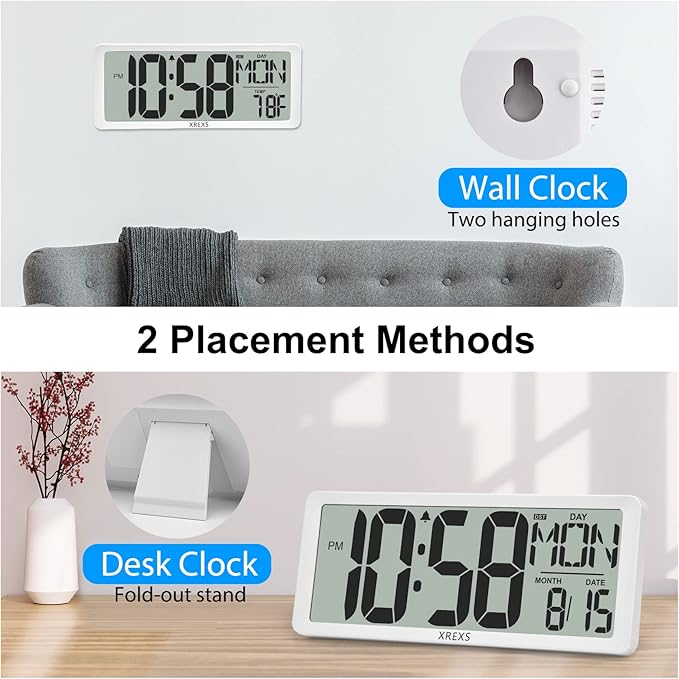 XREXS Digital Wall Clock with Backlight, 14.17 Inch Large Wall Clock with - Image 7