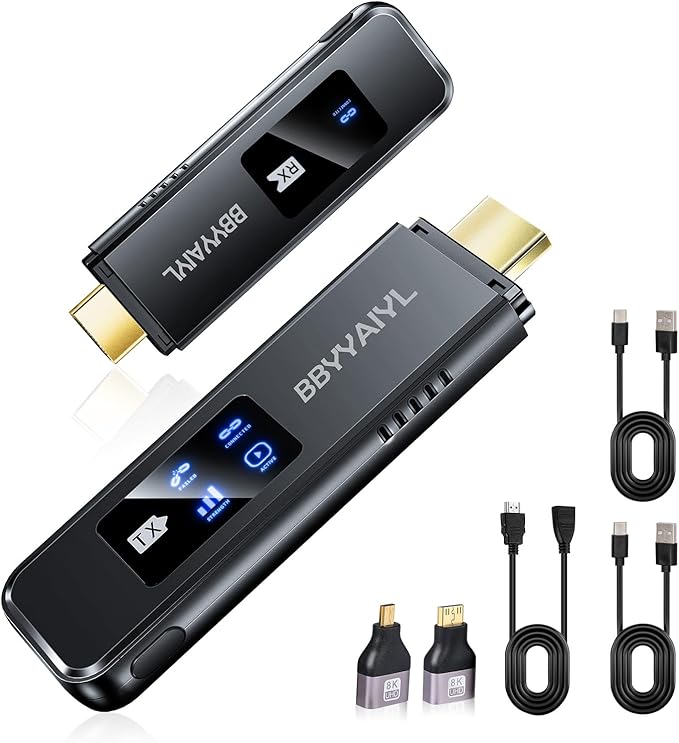 Wireless HDMI Transmitter and Receiver Adapter, 4K UHD Plug & Play No App/WiFi by BBYYAIYL