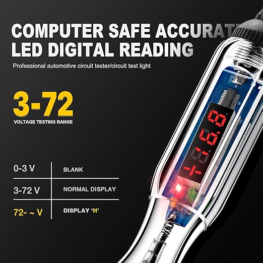 WINAMOO Upgraded 3-72V LED Digital Automotive Circuit Tester, DC Voltage Test - Image 3