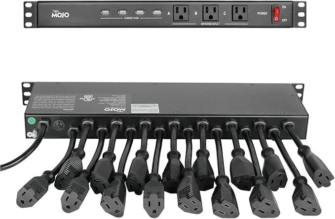 Tecmojo 1U Rack Mount 19 Outlet PDU Power Distribution Unit Power Strip Circuit by Tecmojo