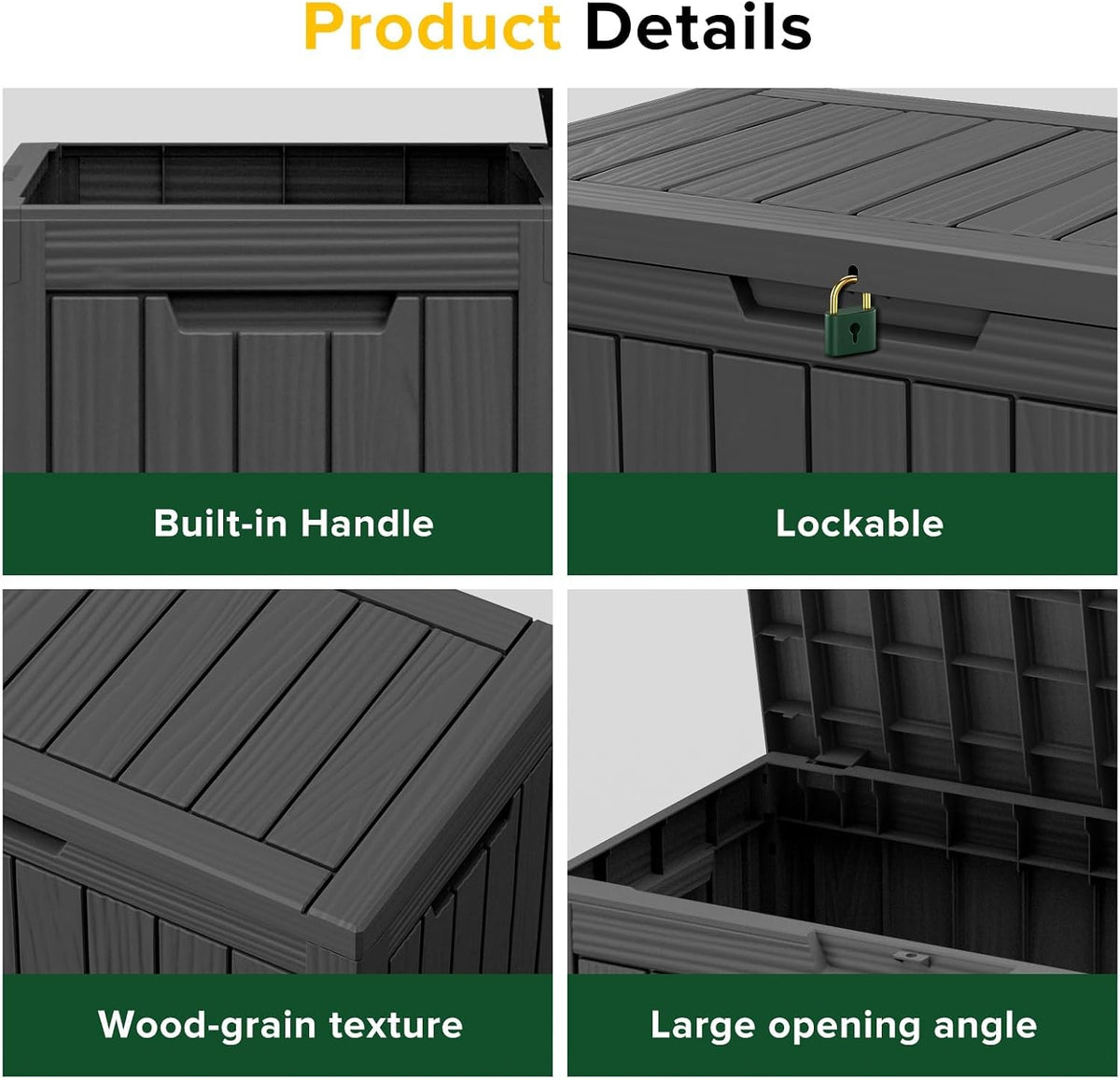 easyup 50 gallon outdoor storage box, outdoor deck, side view