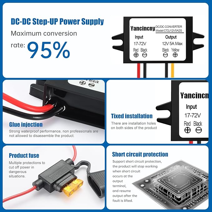 Yancincny DC 24V 36V 48V 60V 72V Step Down to 12V 5A 60W Converter Regulator - Image 5
