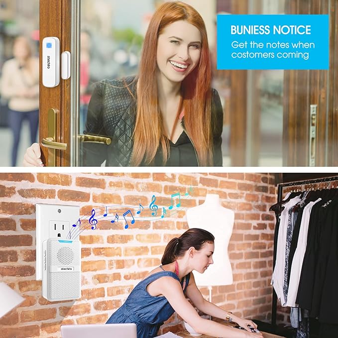 Door Chime, Wireless 600Ft Range 5 Levels Adjustable Volume Magnetic Door Open - Image 2
