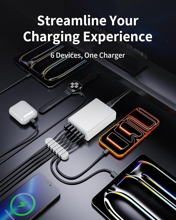 USB C Fast Charger, 105W GaN 6-Port Desktop USB Charging Station Hub, USB C - Image 2