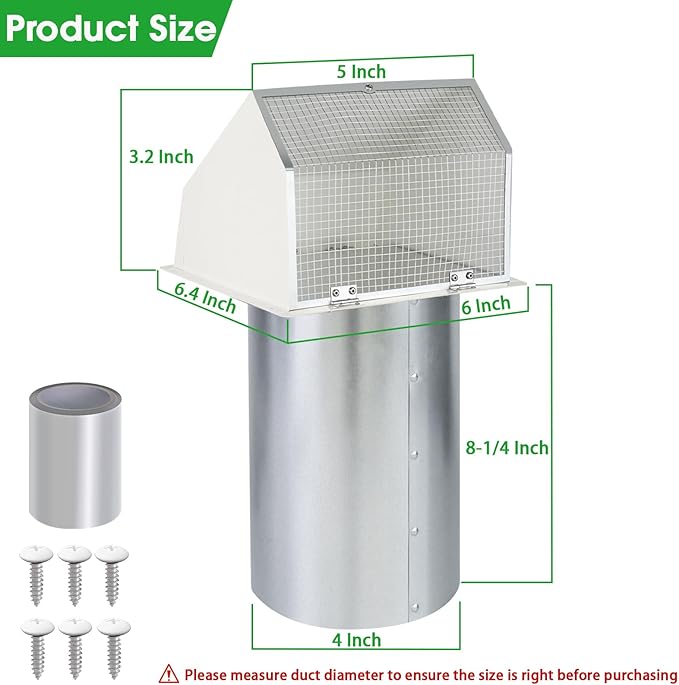 4 Inch Dryer Vent Cover Outside Hooded Wall Vent - Image 2