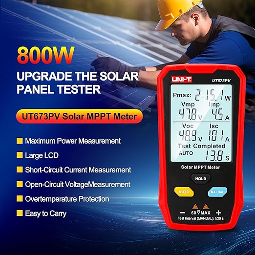 UNI-T UT673PV Solar Panel Tester, Solar MPPT Meter, 800W Photovoltaic Module - Image 2
