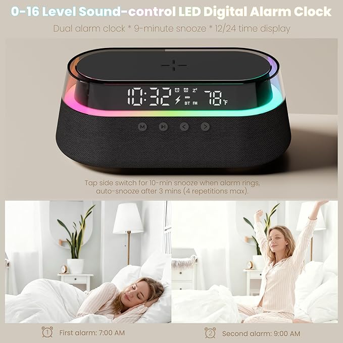 KUANGXIANG 6-in-1 Bluetooth Speaker Alarm Clock - Image 7