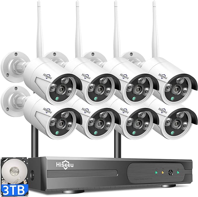 Hiseeu 100ft WiFi Pro Security Camera System, 16CH 4K NVR Kit, Wired Plug-in by Hiseeu