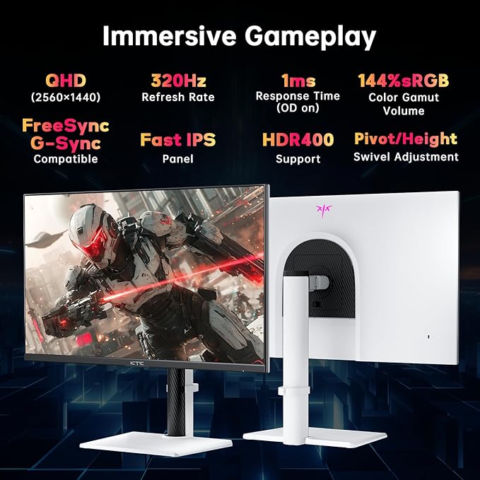 KTC 27 Inch White Gaming Monitor 300Hz/320Hz, QHD 1440P Fast IPS Computer - Image 2