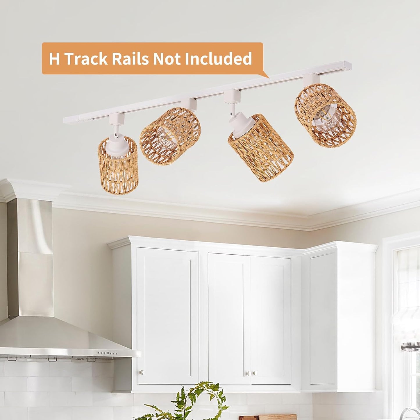 4-Pack H Track Lighting Heads, Rattan Track Light Heads Fixture for H Type Track Lighting Rail, E26 Flexible Track Light Ceiling Fixtures, Adjustable Modern Track Light for Kitchen, No Bulb